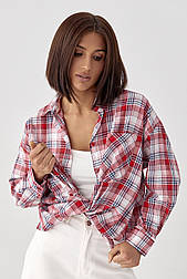 Жіноча картата сорочка на ґудзиках — червоний колір, S (є розміри)
