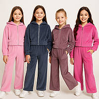 Детский и подростковый велюровый костюм для девочки | Джемпер на молнии с капюшоном + брюки палаццо