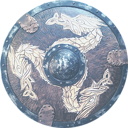 Щит середньовічний круглий із зображенням стародавнього дракона (діаметр 55 см), ручної роботи