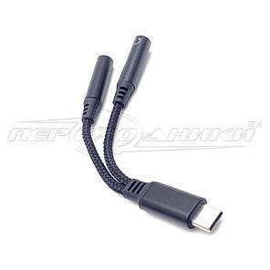 Кабель TYPE-C на 2* Jack(мама) 3.5 mm (навушники), 0.1 м, фото 4