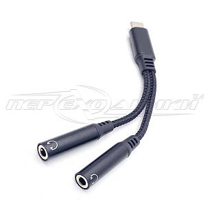 Кабель TYPE-C на 2* Jack(мама) 3.5 mm (навушники), 0.1 м, фото 1