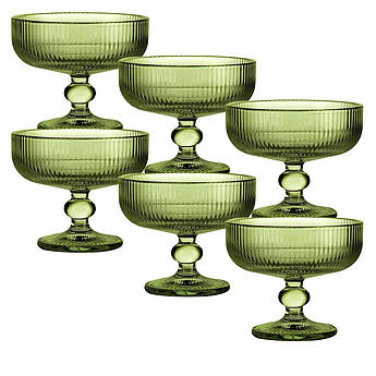 Набір із 6-ти скляних однотонних креманок у зеленому кольорі Merlot Edelman