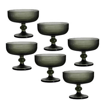 Набір із 6-ти скляних сірих однотонних креманок Merlot Edelman