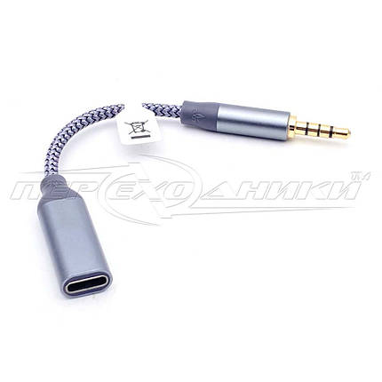 Кабель - перехідник TYPE-C(мама) на 4-pin mini Jack 3.5 mm, 0.1 м, фото 2