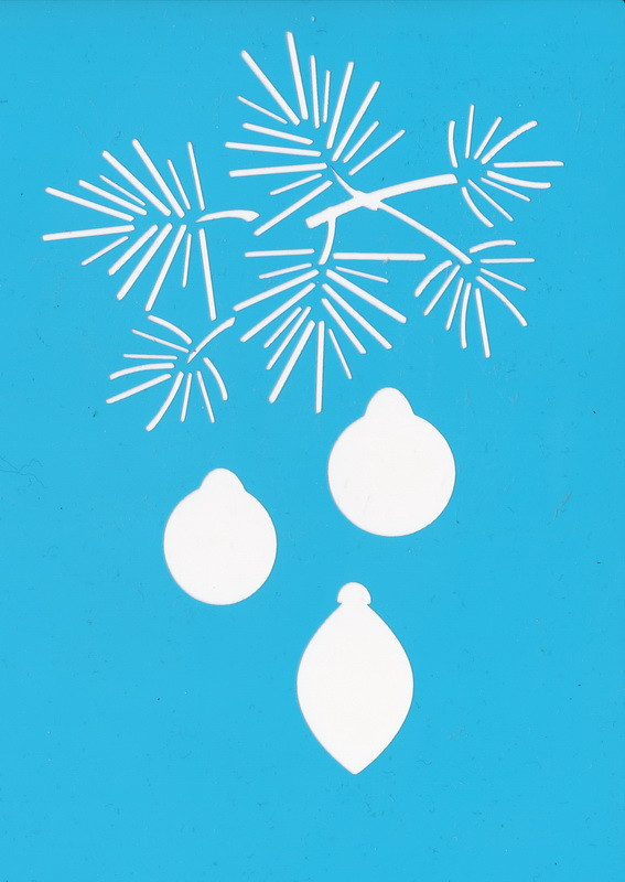 Трафарет — 62. «Віточка ялини з іграшками», фото 1