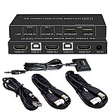 KVM-перемикач Biaze KVM08 HDMI 2.0, 2 порти, підтримка 4K 60 Гц, HDCP 2.2, USB керування, гаряче перемикання, фото 2