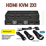 KVM-перемикач Biaze KVM08 HDMI 2.0, 2 порти, підтримка 4K 60 Гц, HDCP 2.2, USB керування, гаряче перемикання, фото 7