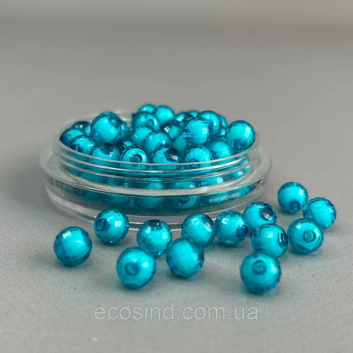 (20 гр) Акрилові грановані намистини "З білою серединкою" 8 мм - бірюзовий, фото 1