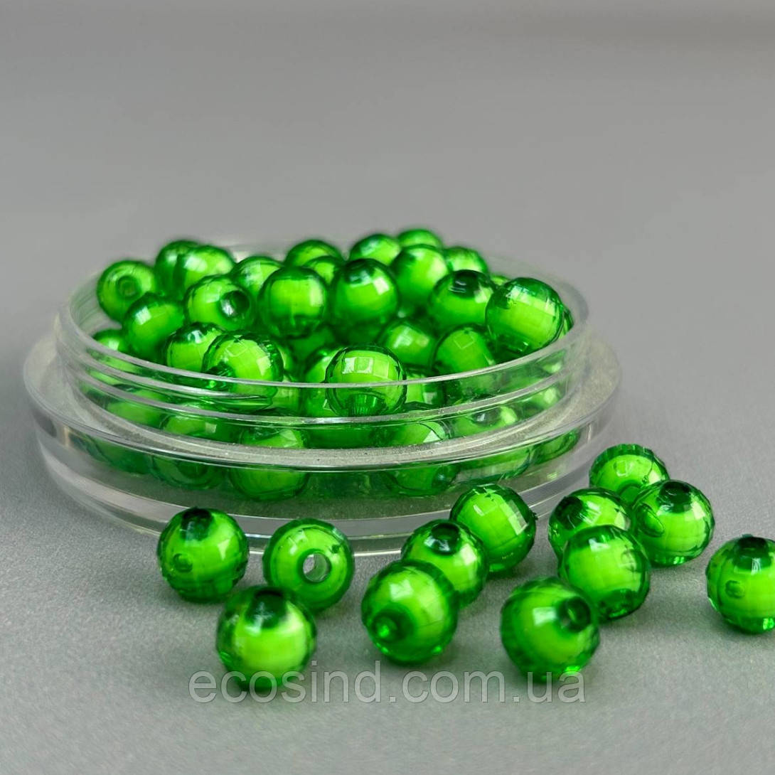 (20 гр) Акрилові грановані намистини "З білою серединкою" 8 мм - зелений, фото 1