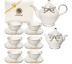Сервіз чайний 14пр. Білий бант (220мл. бл.15см. цук.350мл. чайн.500 мл) 1805