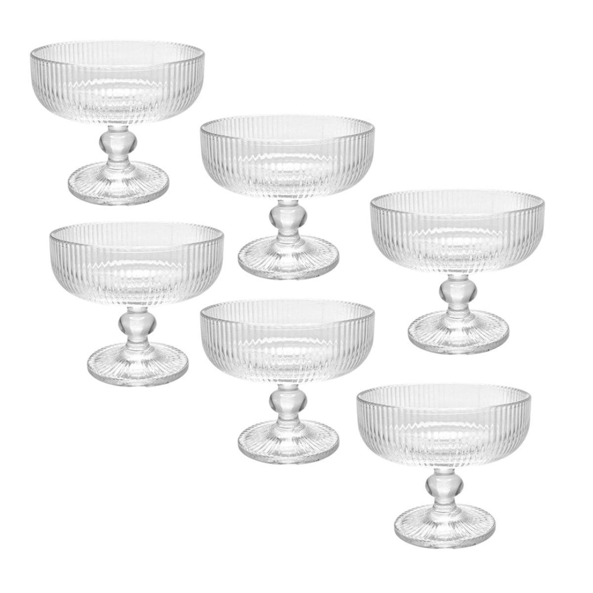 Набір із 6-ти скляних креманок прозорих із дизайном у вигляді смужок Merlot Edelman, фото 1