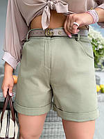 Жіночі котонові шорти великого розміру з манжетом, фото 2