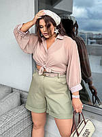 Жіночі котонові шорти великого розміру з манжетом, фото 7