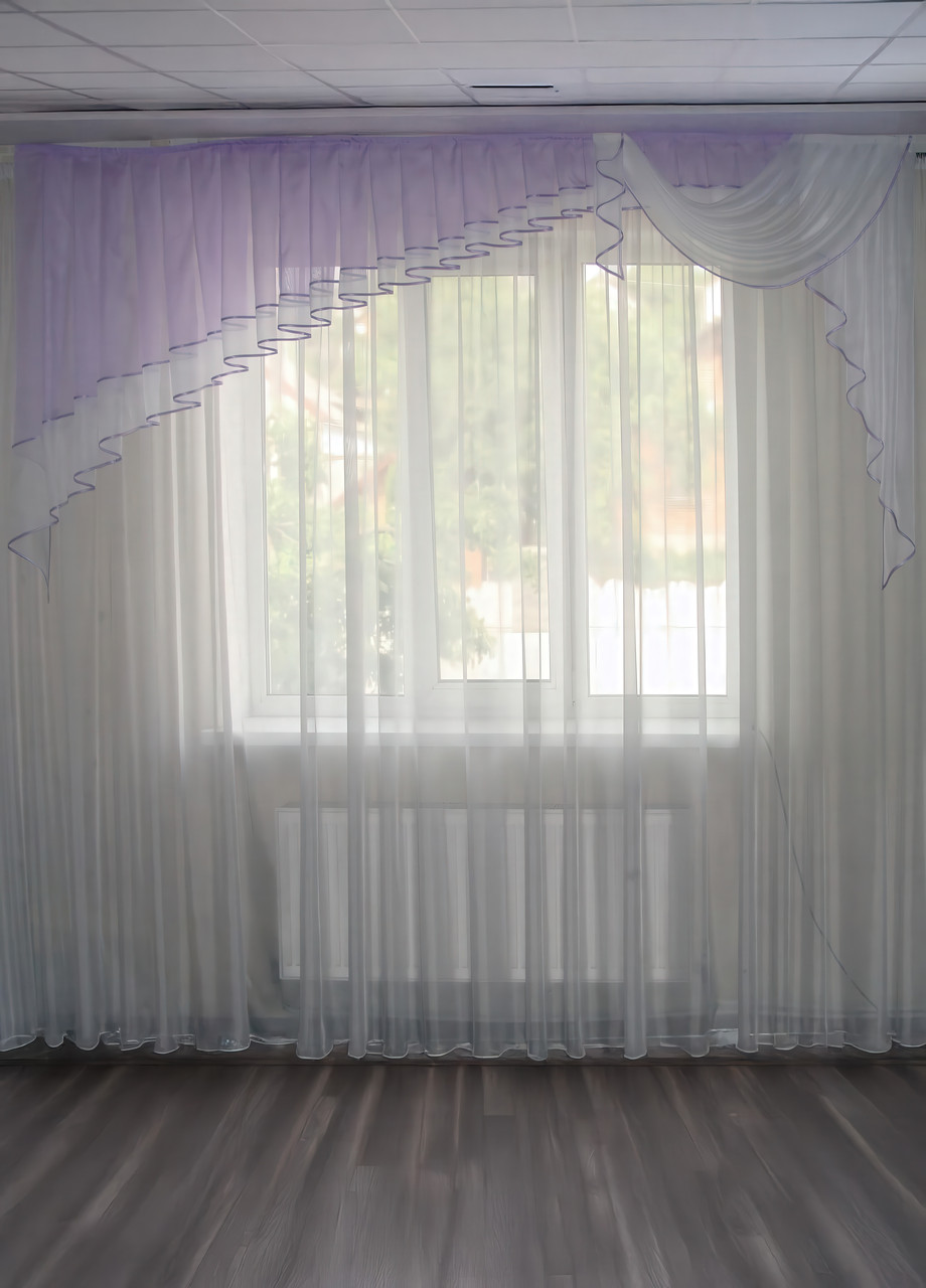 Ламбрекен Firanka Асиметрія Шифон карниз 300см фіолетовий з білим (30_4_3м), фото 1