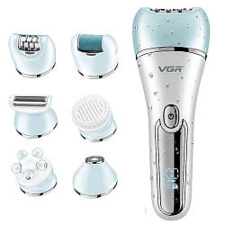 Жіночий епілятор для обличчя та тіла +6 насадок від USB, VGR V-733 / Бездротовий епілятор / Електробритва