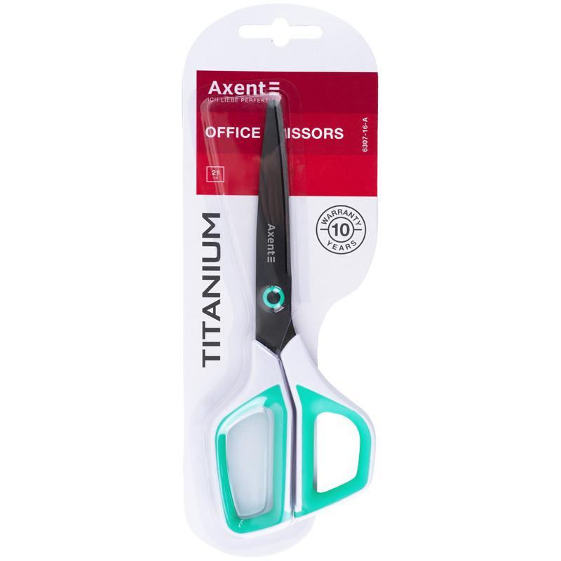 Ножиці канцелярські офісні 21 см Axent Titanium 6307-16 біло-бірюзові