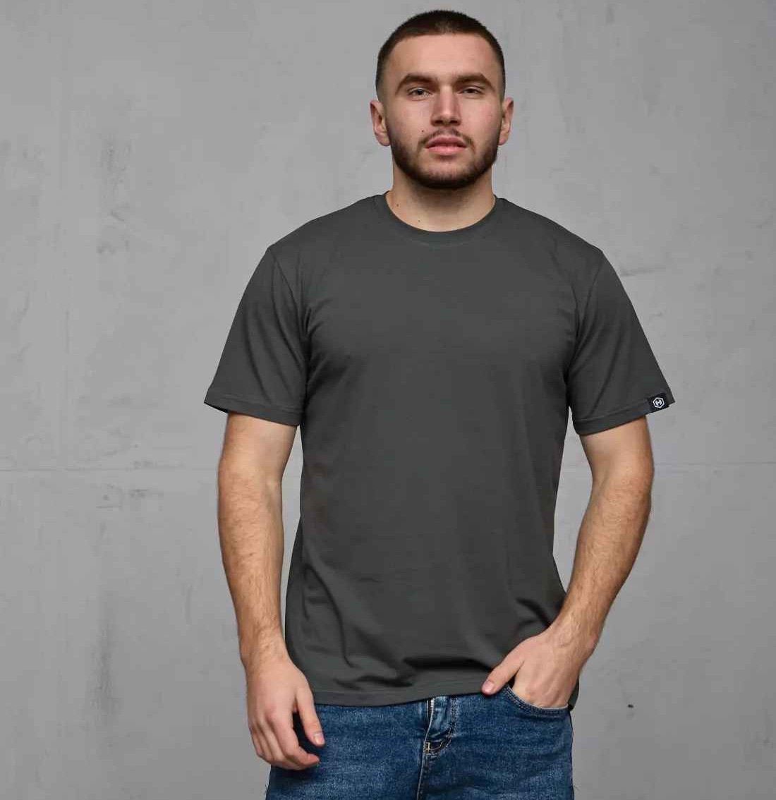 Футболка чоловіча Hector бавовняна однотонна великих розмірів Батал темний хакі