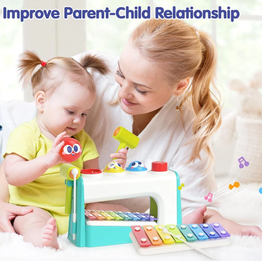 Дитяча музична іграшка стукалка з молоточком і ксилофоном для дівчинки і хлопчика Розвивальна гра для малюків, фото 1