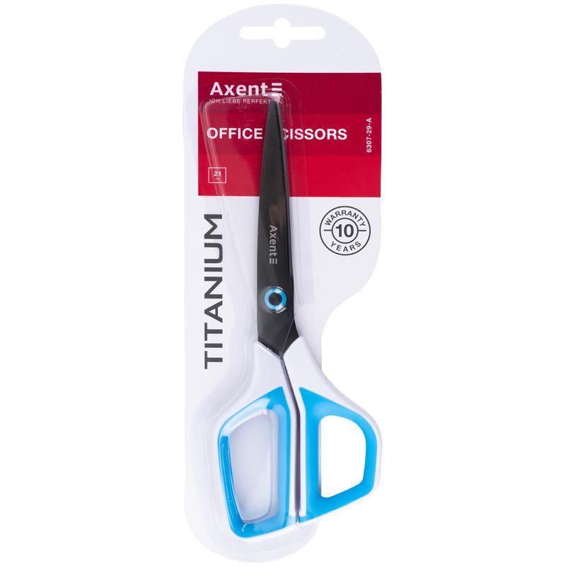 Ножиці канцелярські офісні 21 см Axent Titanium 6307-29 біло-блакитні