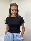 Модний чорний кроп- топ в рубчик, фото 2