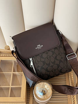 Чоловіча сумка месенджер Coach через плече коричневий Коуч