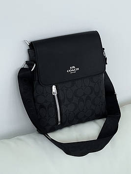 Чоловіча сумка месенджер Coach через плече чорний Коуч