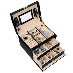 Скринька Casegrace SP-01111 для прикрас і ювелірних виробів трирівнева з дзеркалом Black 12183-82249