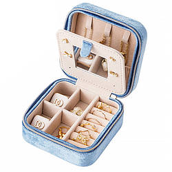 Скринька Casegrace SP-01280 для прикрас і ювелірних виробів портативна з дзеркалом Blue 12401-81533