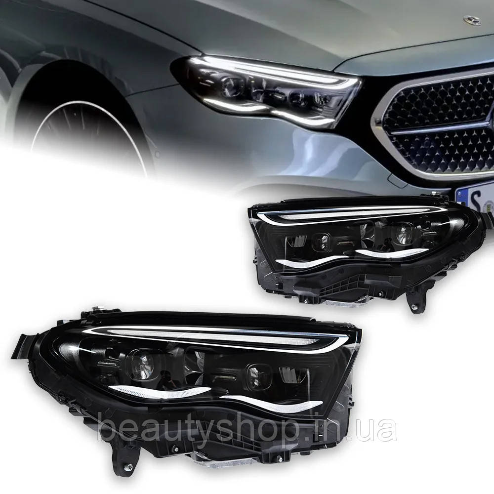 Передні світлодіодні фари для Mercedes-Benz E-Class W214 (2024–2025), з функціями DRL, Bi-Xenon та динамічними покажчиками поворот