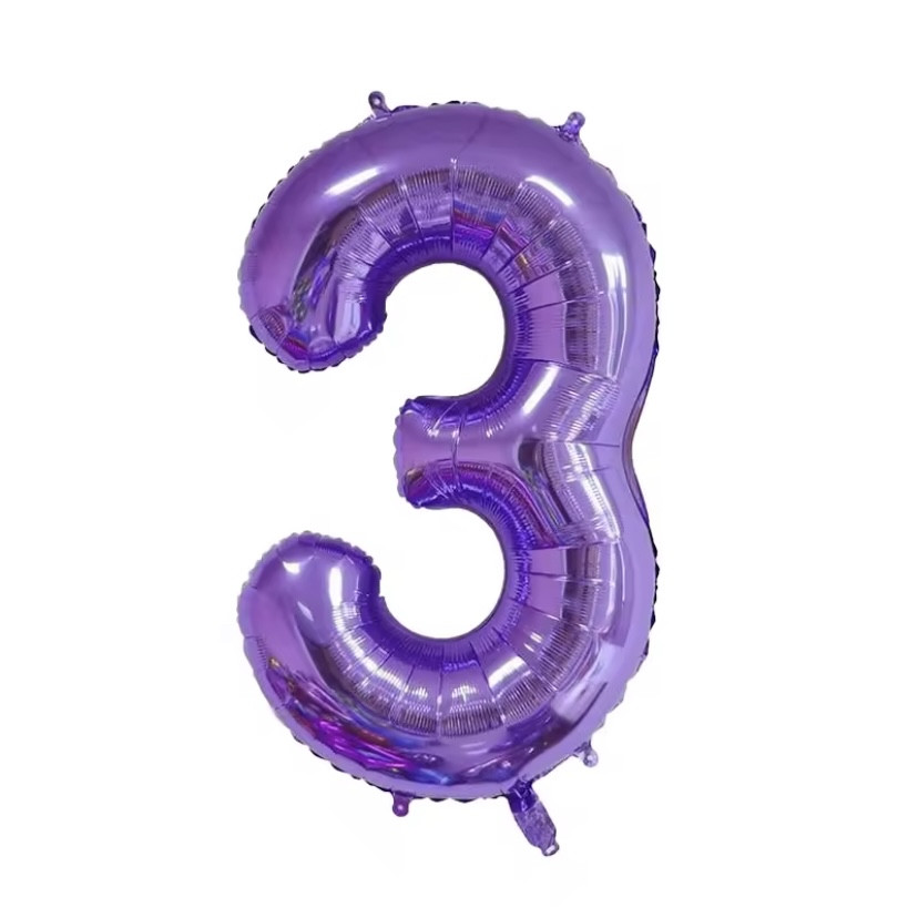 Фольгована кулька цифра "3" фіолетова розмір 1 метр, фото 1