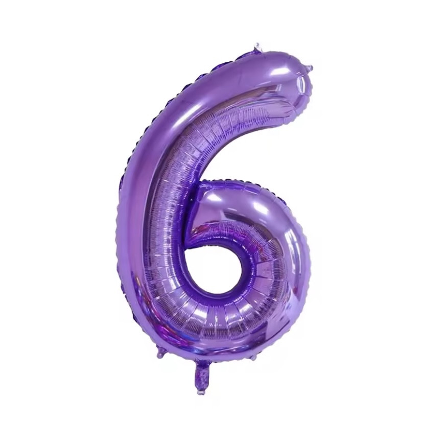 Фольгована кулька цифра "6" фіолетова розмір 1 метр, фото 1
