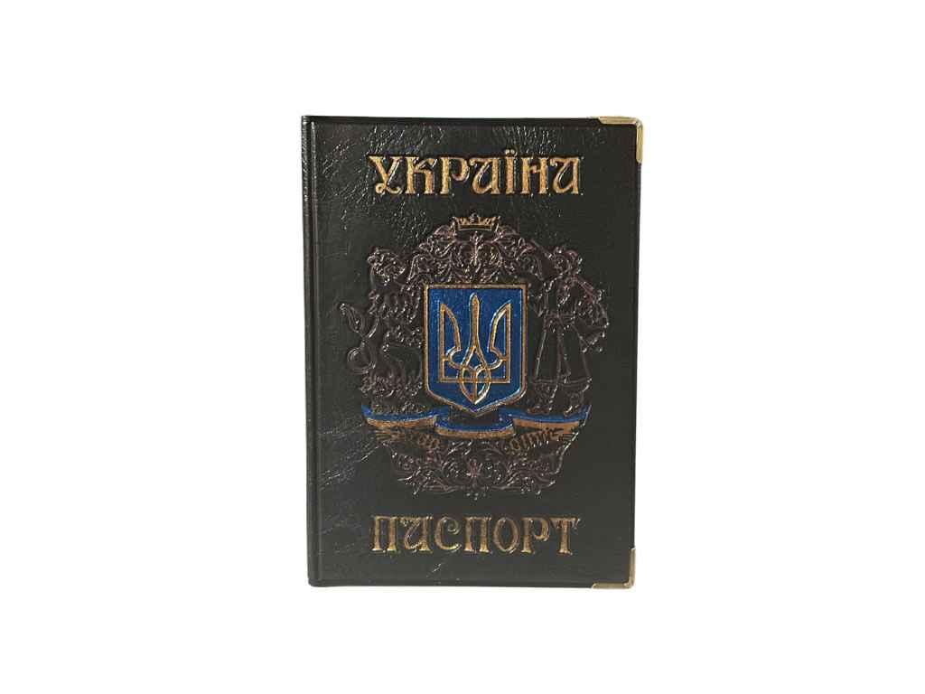 Обкладинка для паспорта 130-Ра Україна чорний КОЗАК герб, кожзам ТМ ЛЮКС КОЛОР BP, фото 1