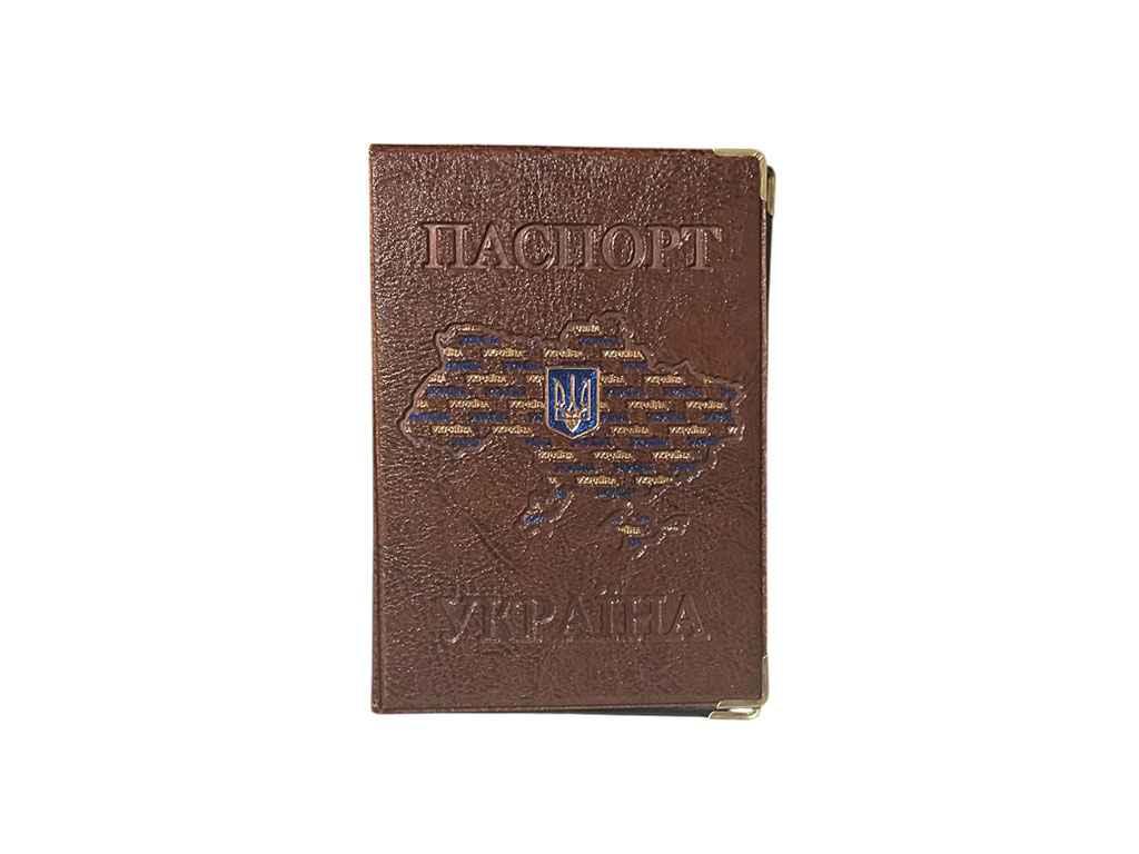 Обкладинка для паспорта 131-Ра Україна коричневий КАРТА герб, кожзам ТМ ЛЮКС КОЛОР BP, фото 1