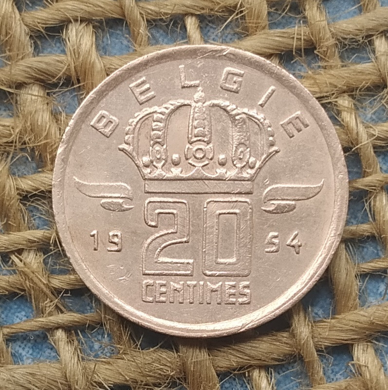 20 сантимiв 1954 року. Бельгiя