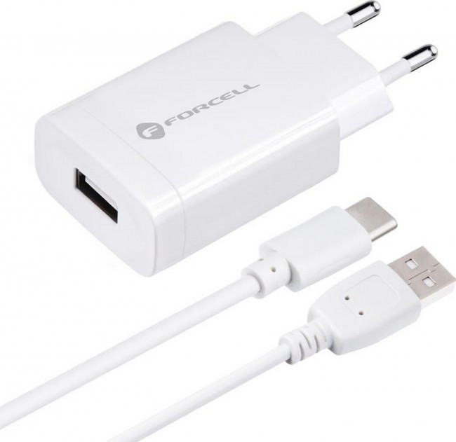 FORCELL F-ENERGY TFK-TC-1099 Charger network USB A + Cable USB A do Typ C QC3.0 2,4A 18W White