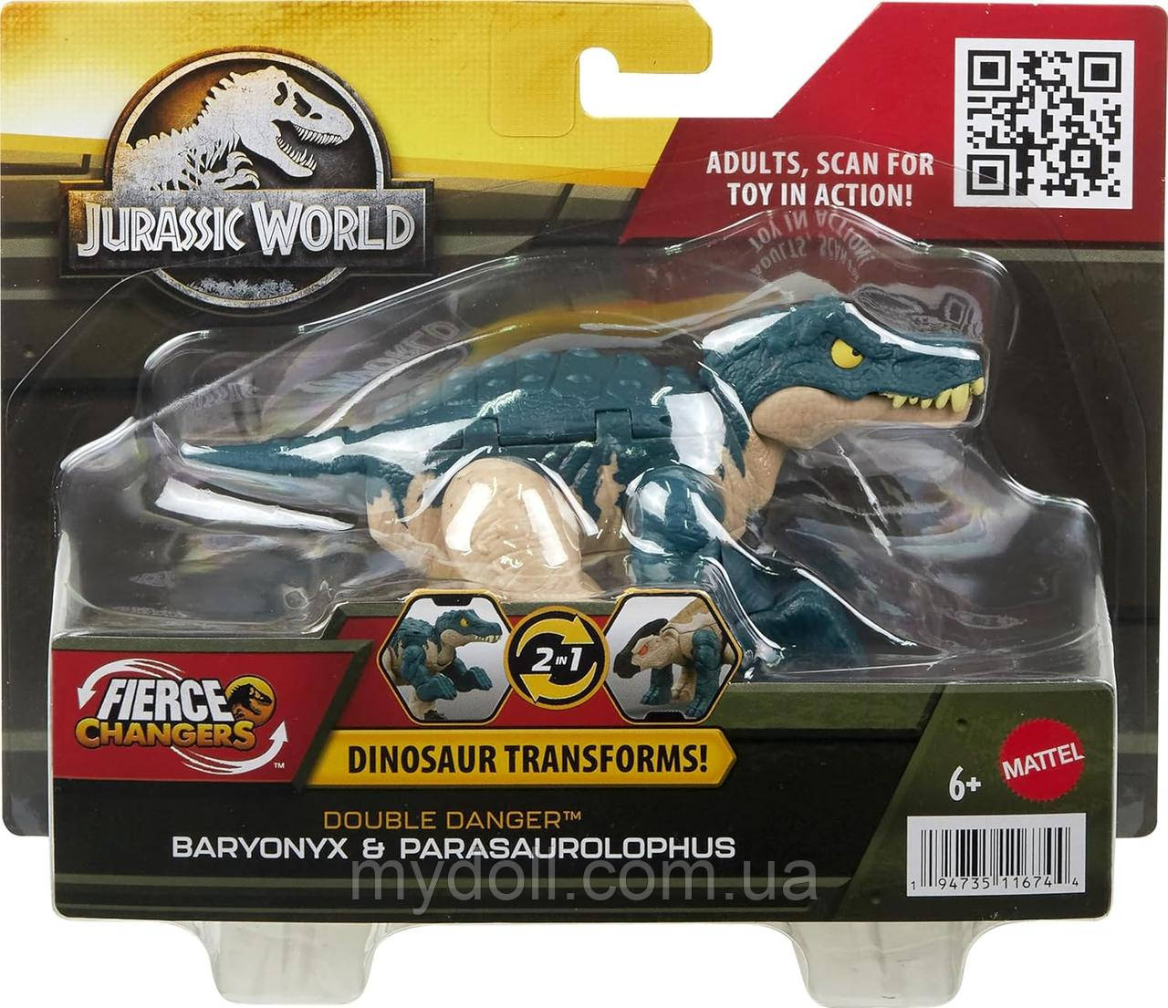 Динозавр трансформер Барионикс и Паразуролоф Dinosaur Jurassic World Baryonyx to Parasoralophous HLP09 Mattel