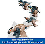 Динозавр трансформер Барионикс и Паразуролоф  Dinosaur Jurassic World Baryonyx to Parasoralophous HLP09 Mattel, фото 6