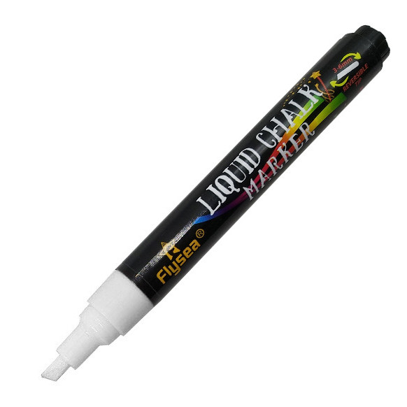 Маркер крейдяний білий на водній основі товщина лінії 2-6мм, Chalk Marker, Маркер для чорних цінників-табличок (1025)