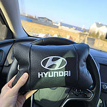 Набір подушок для авто Hyundai 2 шт., натуральна шкіра, чорний колір, комфортні підголівники в автомобіль, фото 6