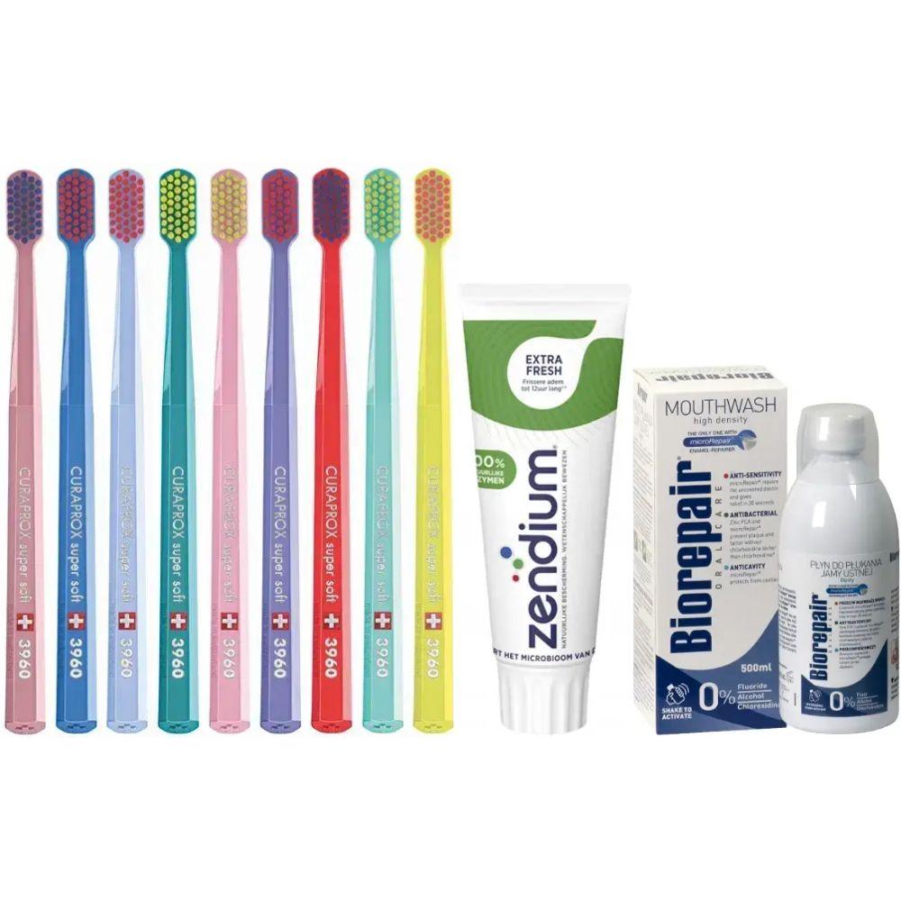 Зубна щітка Curaprox CS 3960 Super Soft для чутливих ясен + ополіскувач BIOREPAIR Відновлення емалі + паста Zendium Extra Fresh