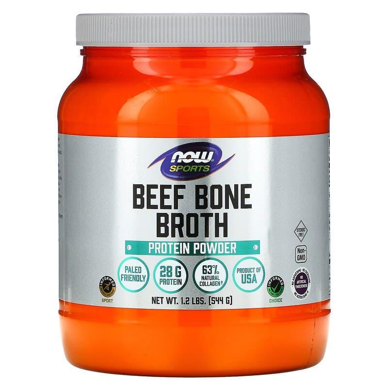 Бульйон із яловичих кісток, Beef Bone Broth, Now Foods, Sports, протеїновий порошок, 544 г