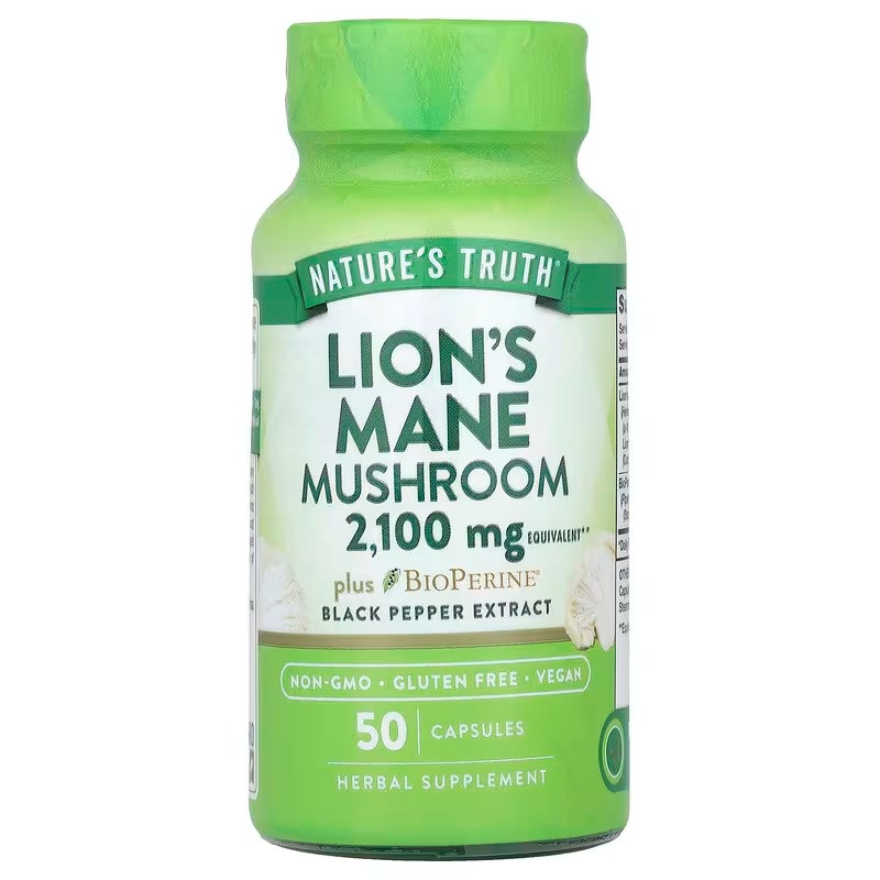 Їжовик гребінчастий, супер-гриб з біоперином, Lion's Mane Mushroom plus Bioperine, Nature's Truth, 2100 мг, 50 капсул