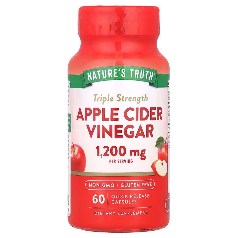 Яблучний оцет, потрійна сила, Triple Strength Apple Cider Vinegar, Nature's Truth, 1200 мг, 60 капсул швидкого вивільнення (600 мг