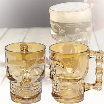 Скляні келихи на 0,5 л для пива у вигляді Черепа з ручкою GD-420 Тоноване в упаковці 2 шт