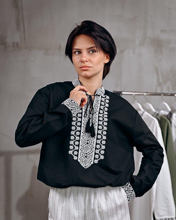 Жіночий лляний вишиванка чорнобіла ПП7447, фото 1