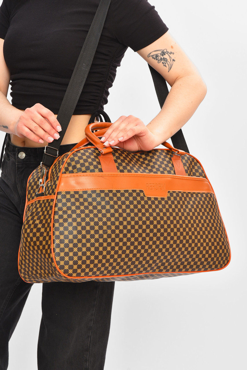 Сумка дорожня унісекс екошкіра коричневого кольору з принтом 202931P, фото 1