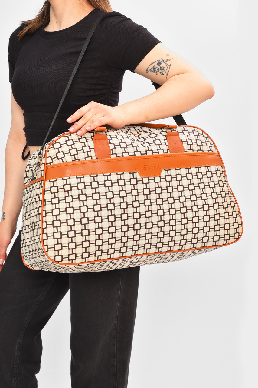 Сумка дорожня унісекс екошкіра бежевого кольору з принтом 202937P, фото 1