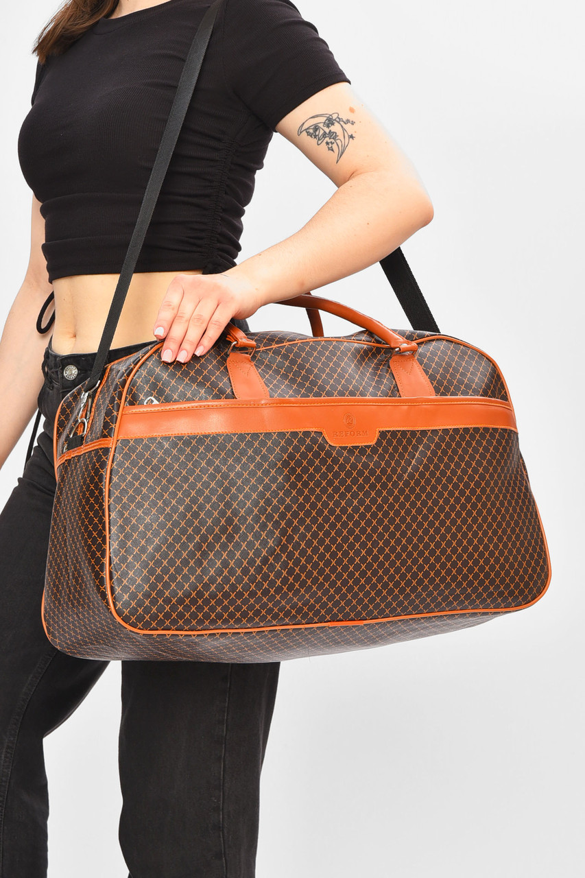 Сумка дорожня унісекс екошкіра коричневого кольору з принтом 202938P, фото 1