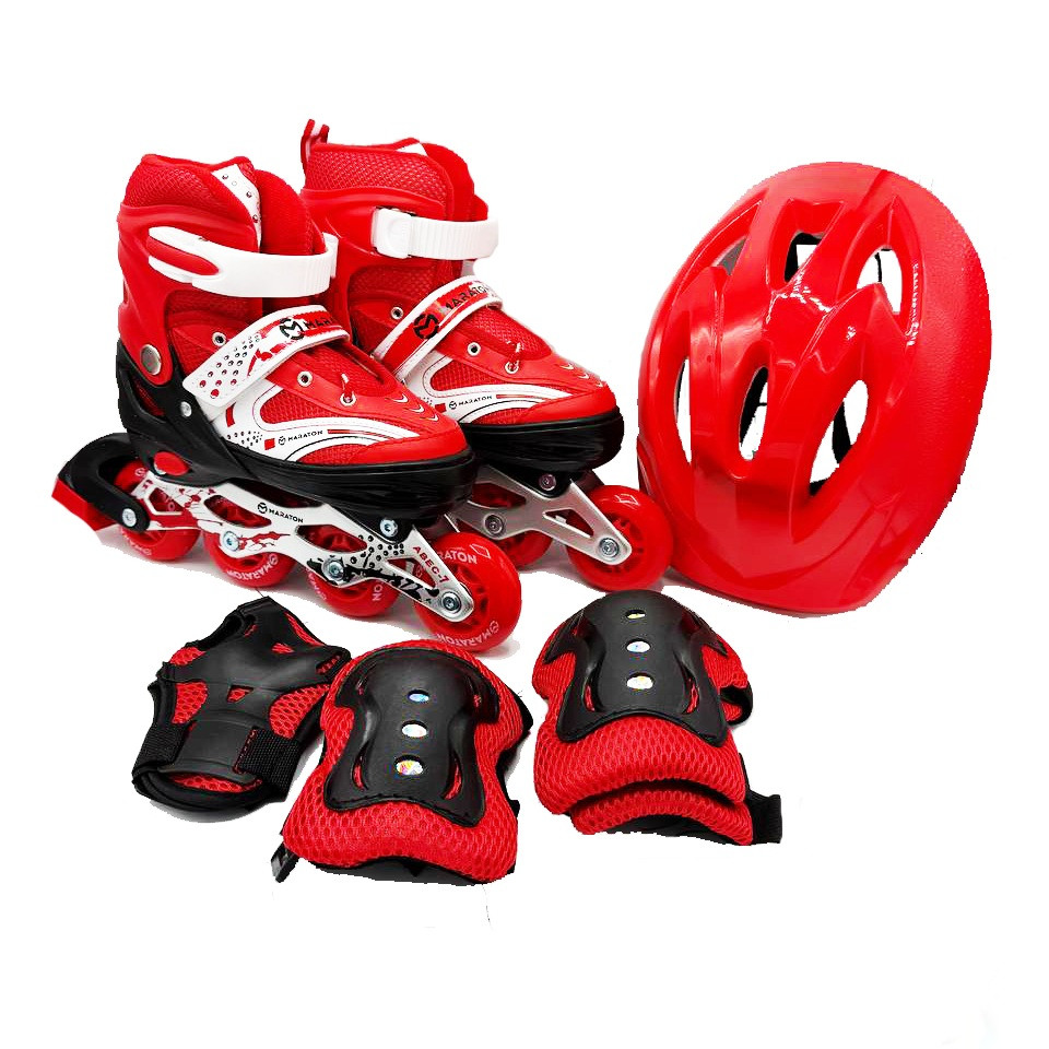 Комплект роликів Happy Combo M (34-37) Червоний: ролики шолом захист сумка, фото 1