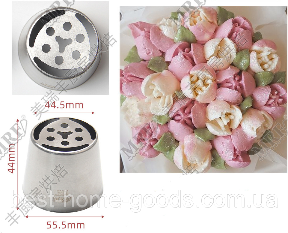 Насадка кондитерська велика для зефірних квітів і крему | 30 варіантів | нержавіюча сталь | міцна | Ø 44.5/55.5 мм | висота 44 мм Фігурна No 10, фото 1